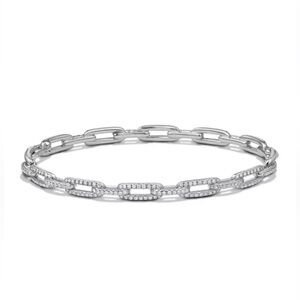 David Yurman Stax Chain Link Bracelet with Diamonds in 18K White Gold